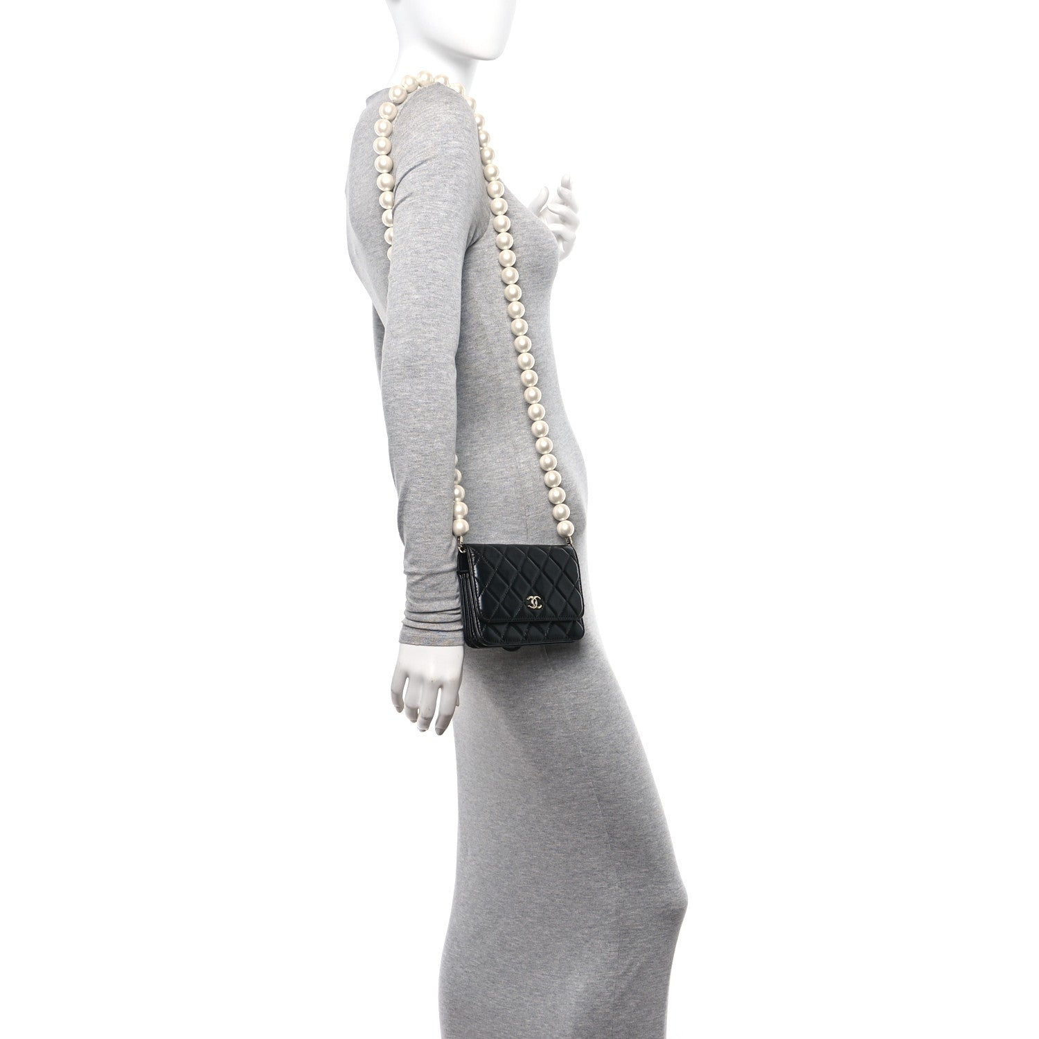 Chanel Calfskin Quilted Mini Maxi Pearls Wallet On Chain WOC Black 2 of 11