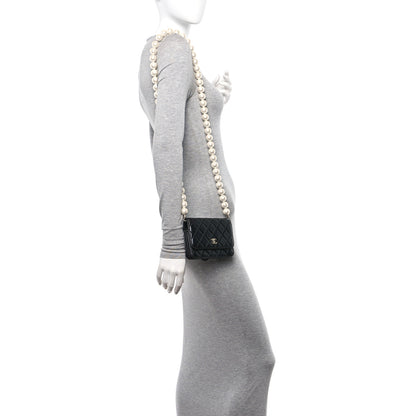 Chanel Calfskin Quilted Mini Maxi Pearls Wallet On Chain WOC Black 2 of 11