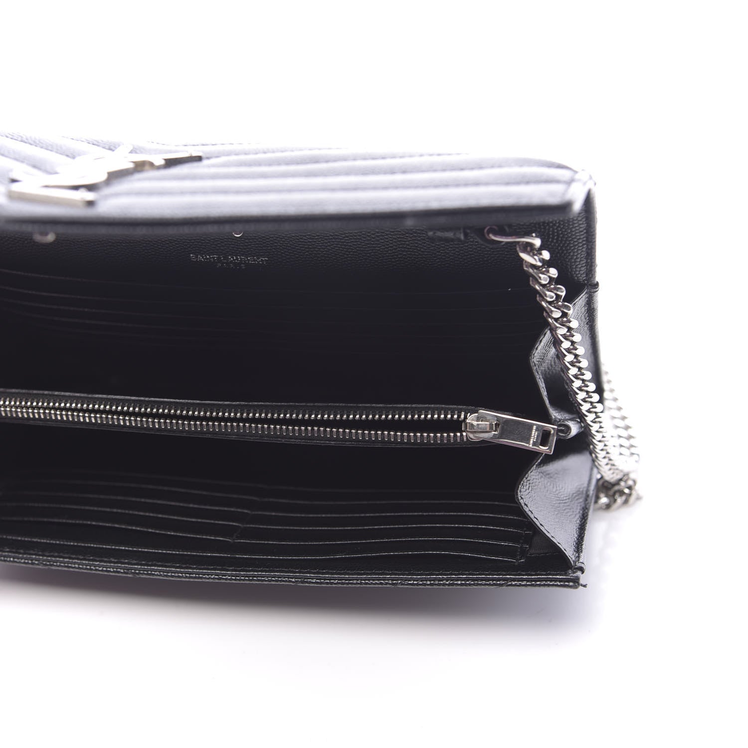 Saint Laurent Grain De Poudre Matelasse Chevron Monogram Chain Wallet Black 5 of 10