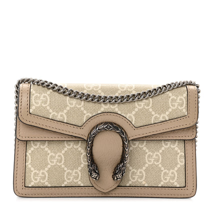 Gucci GG Supreme Monogram Textured Dollar Calfskin Super Mini Dionysus Shoulder Bag Beige Mystic White Oatmeal 1 of 9