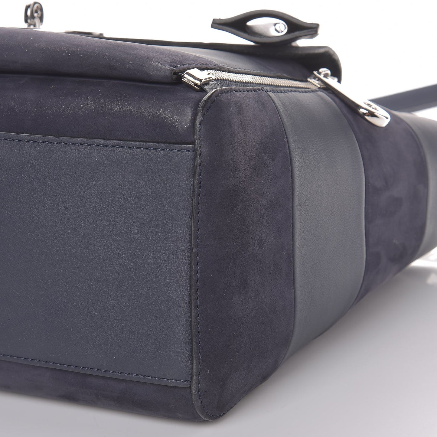 Silky Calf Nubuck Stripe Small Willow Tote Midnight Blue