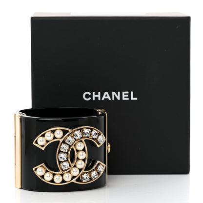 Chanel Resin Crystal Pearl CC Cuff Black 6 of 6