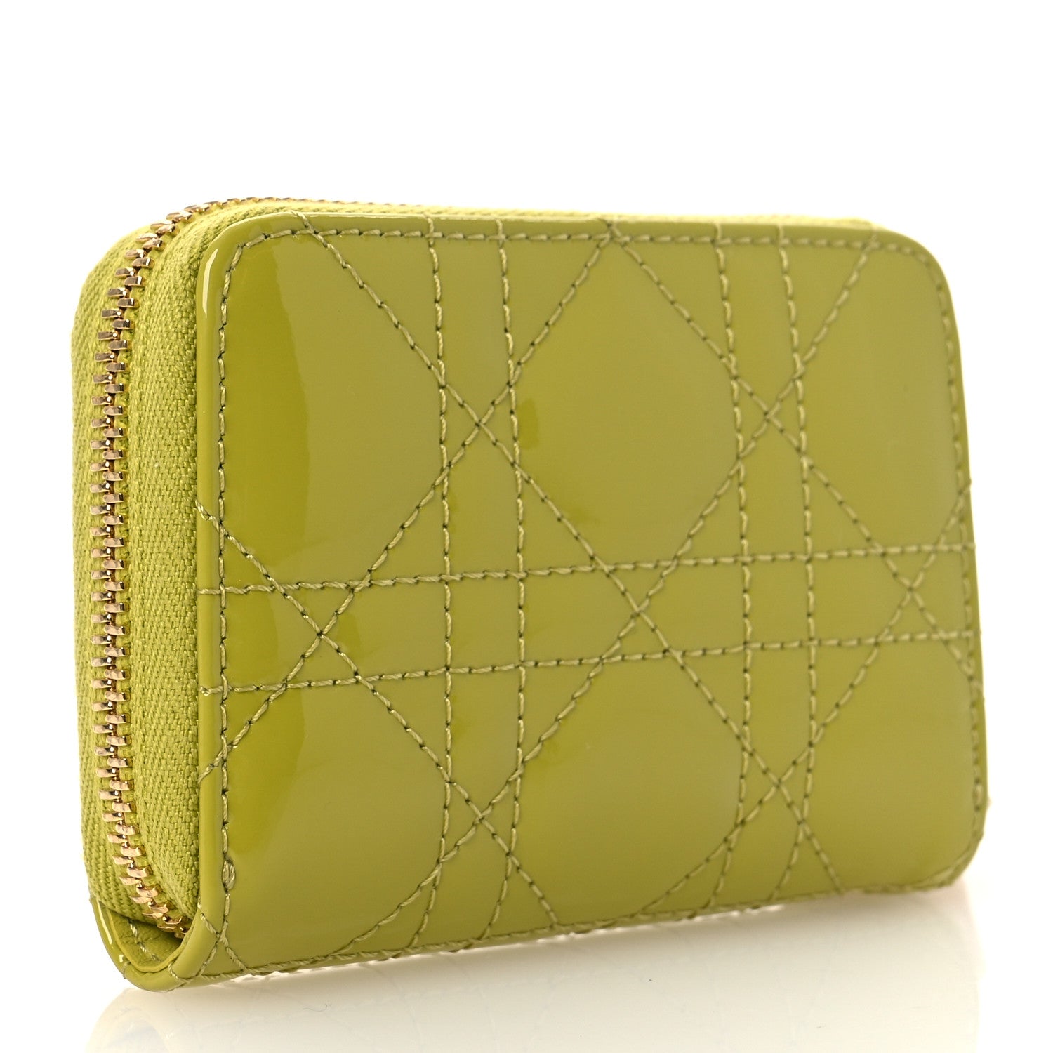 Christian Dior Patent Cannage Small Lady Dior Voyageur Coin Purse Lime 3 of 11