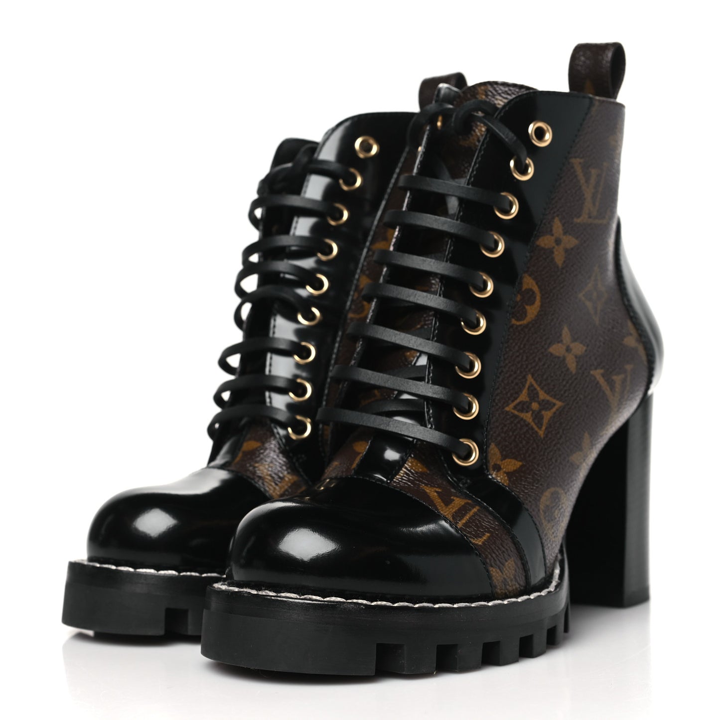 Patent Calfskin Monogram Star Trail Ankle Boots 36.5 Black