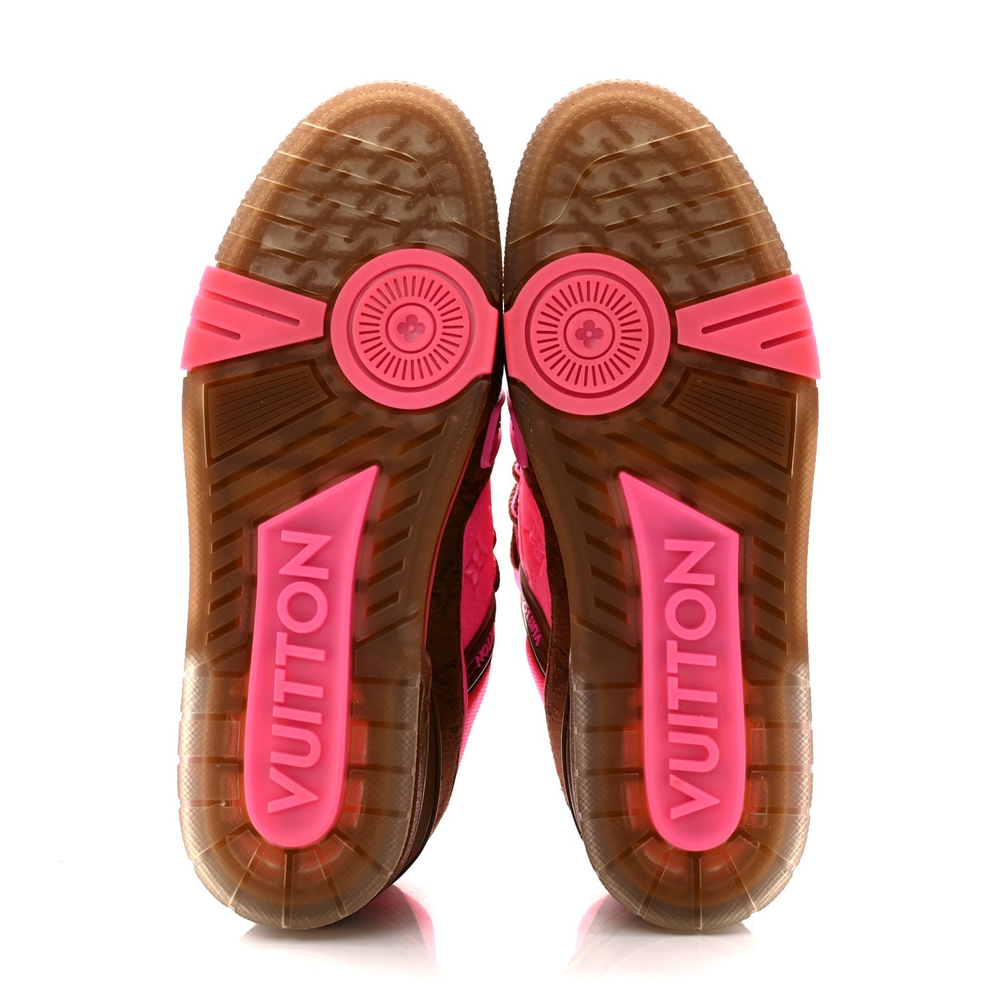 Calfskin Monogram Denim Mens LV Trainer Sneakers 8.5 Pink Brown