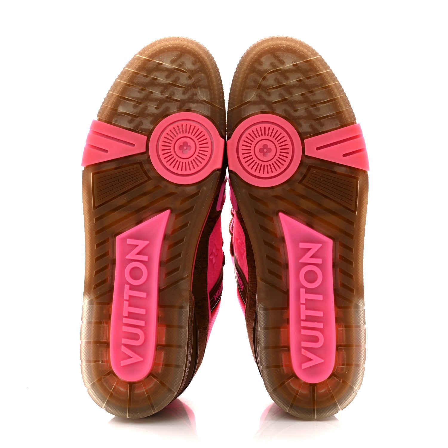 Louis Vuitton Calfskin Monogram Denim Mens LV Trainer Sneakers 8.5 Pink Brown 5 of 10