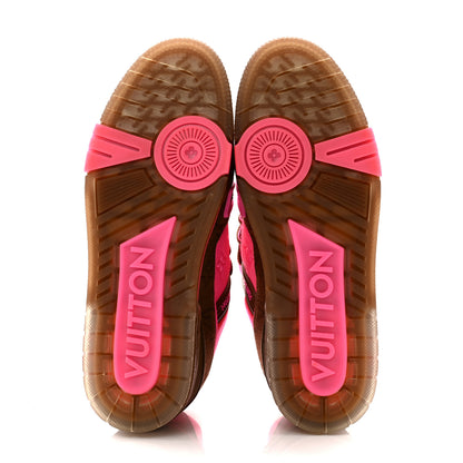 Louis Vuitton Calfskin Monogram Denim Mens LV Trainer Sneakers 8.5 Pink Brown 5 of 10