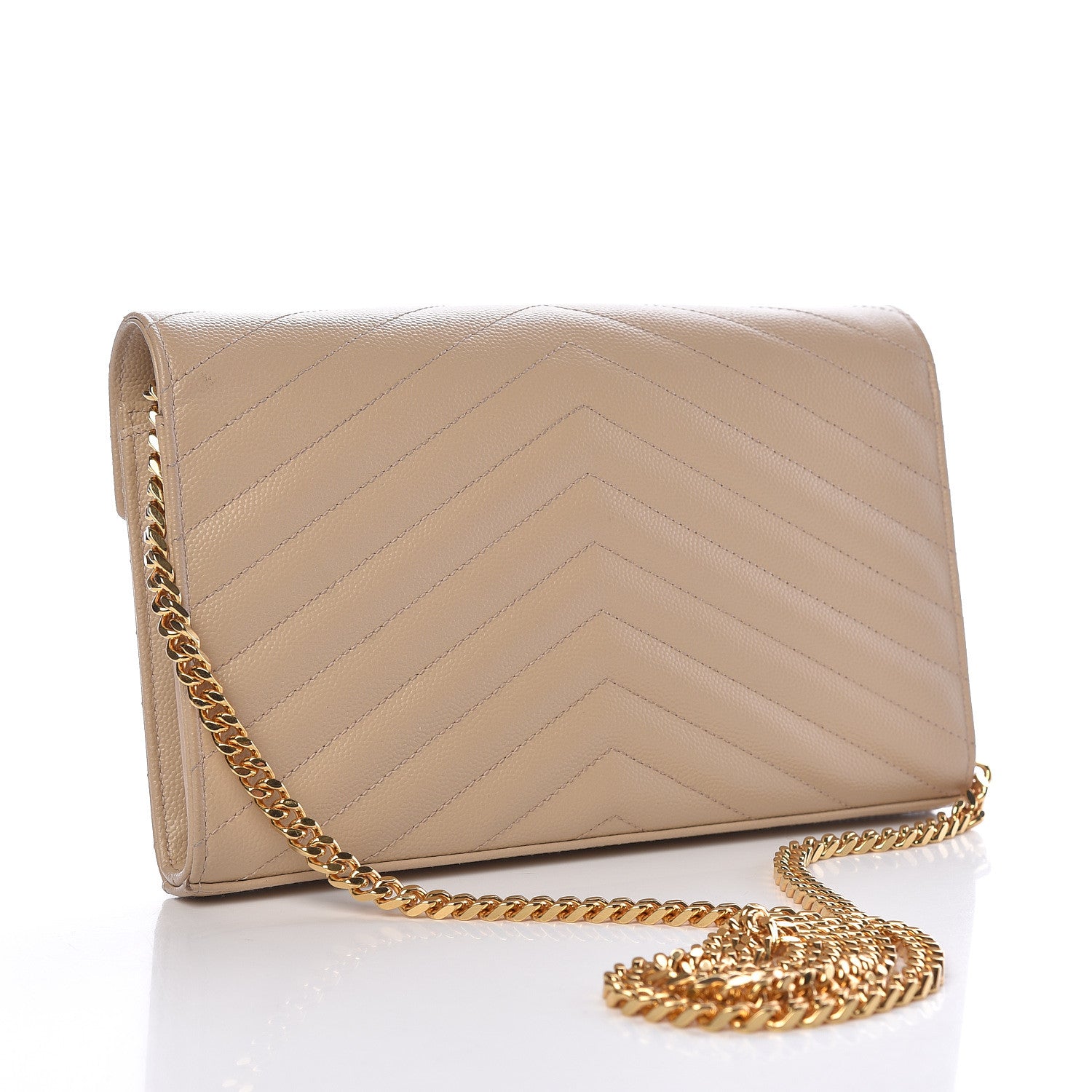 Saint Laurent Grain De Poudre Matelasse Chevron Monogram Chain Wallet Nude Powder 3 of 11