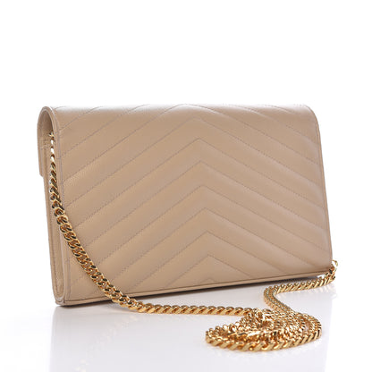 Saint Laurent Grain De Poudre Matelasse Chevron Monogram Chain Wallet Nude Powder 3 of 11