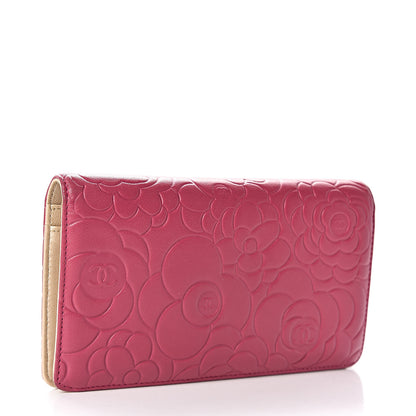 Chanel Lambskin Camellia Embossed Yen Wallet Fuchsia 3 of 12