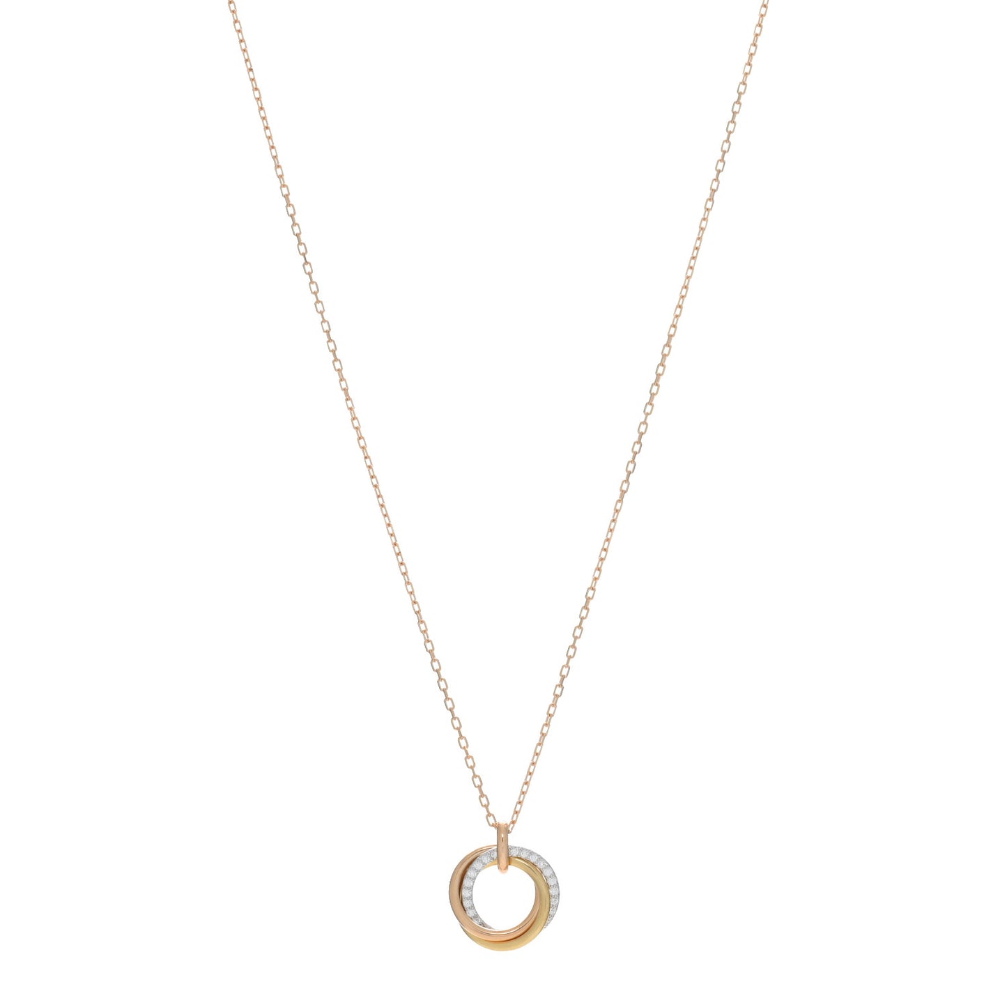 18K Pink White Yellow Gold Diamond Trinity Pendant Necklace