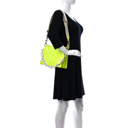 Louis Vuitton Calfskin Embossed Monogram LV Match Coussin PM Fluorescent Yellow 2 of 9