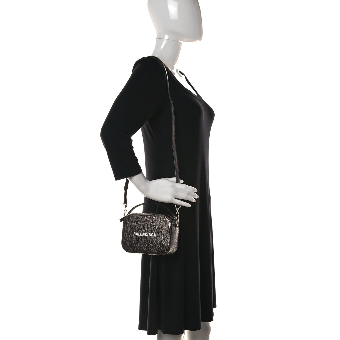 Metallic Textured Calfskin XS Everyday Camera Bag with Handle Black