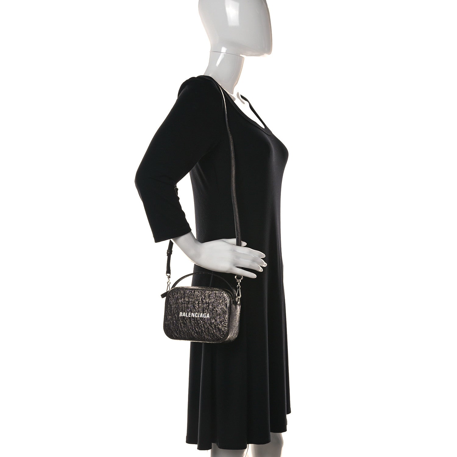 Balenciaga Metallic Textured Calfskin XS Everyday Camera Bag with Handle Black 2 of 8
