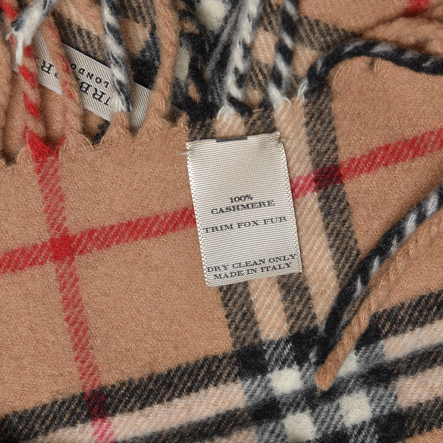 Burberry Cashmere Fox Fur Check Pom Pom Scarf 5 of 5