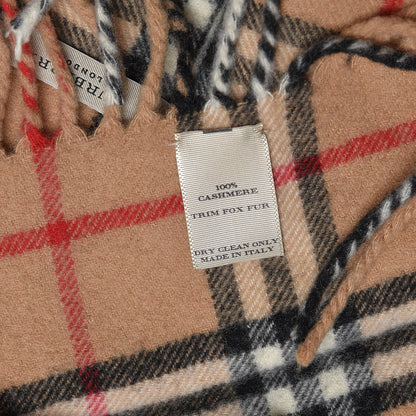 Burberry Cashmere Fox Fur Check Pom Pom Scarf 5 of 5