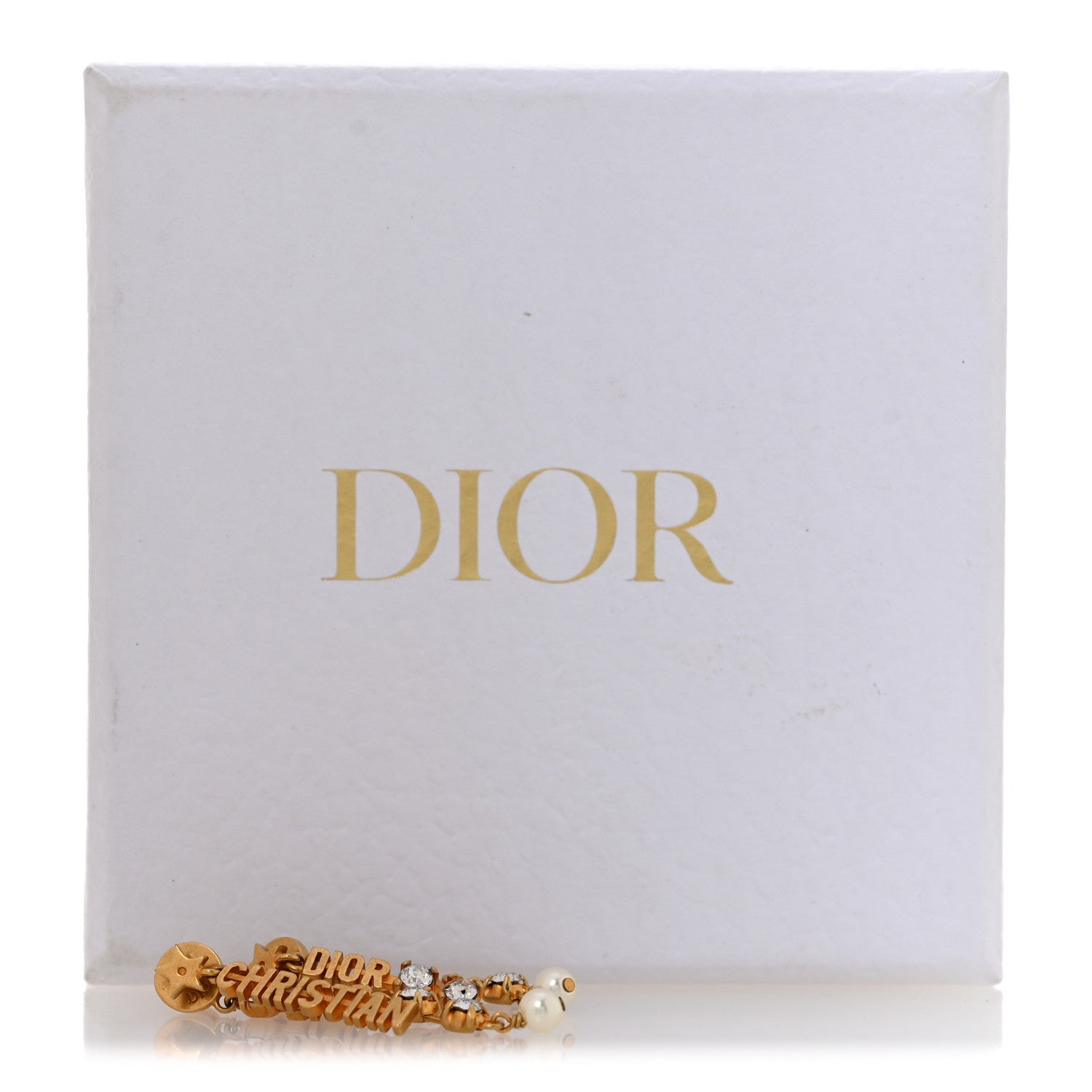 Christian Diorピアス Christian Dior CHRISTIAN Crystal Pearl Logo Dangle Earrings Gold