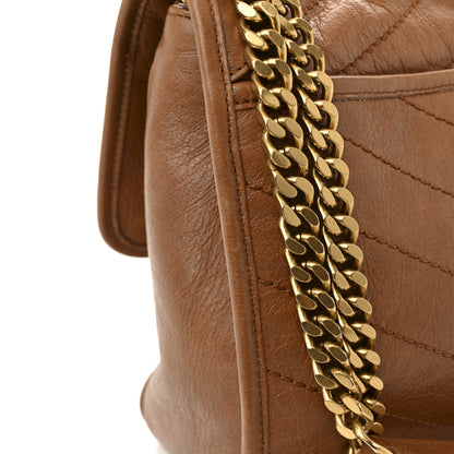 Saint Laurent Crinkled Calfskin Matelasse Monogram Medium Niki Chain Satchel Caramel 14 of 17