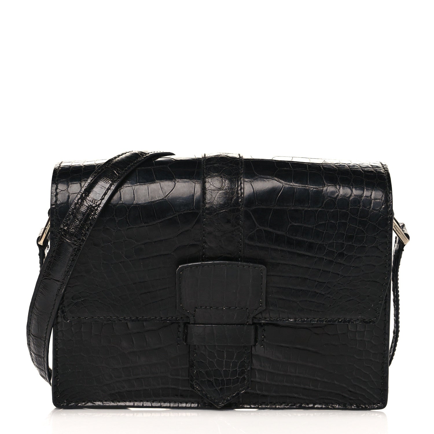 Salvatore Ferragamo Crocodile Altea Shoulder Bag Black 1 of 9
