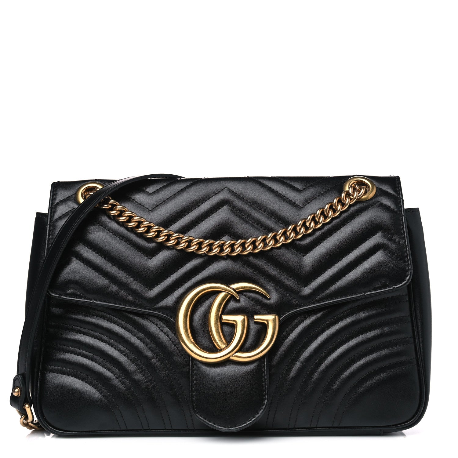 Gucci Calfskin Matelasse Medium GG Marmont Shoulder Bag Black 1 of 6