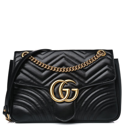 Gucci Calfskin Matelasse Medium GG Marmont Shoulder Bag Black 1 of 6