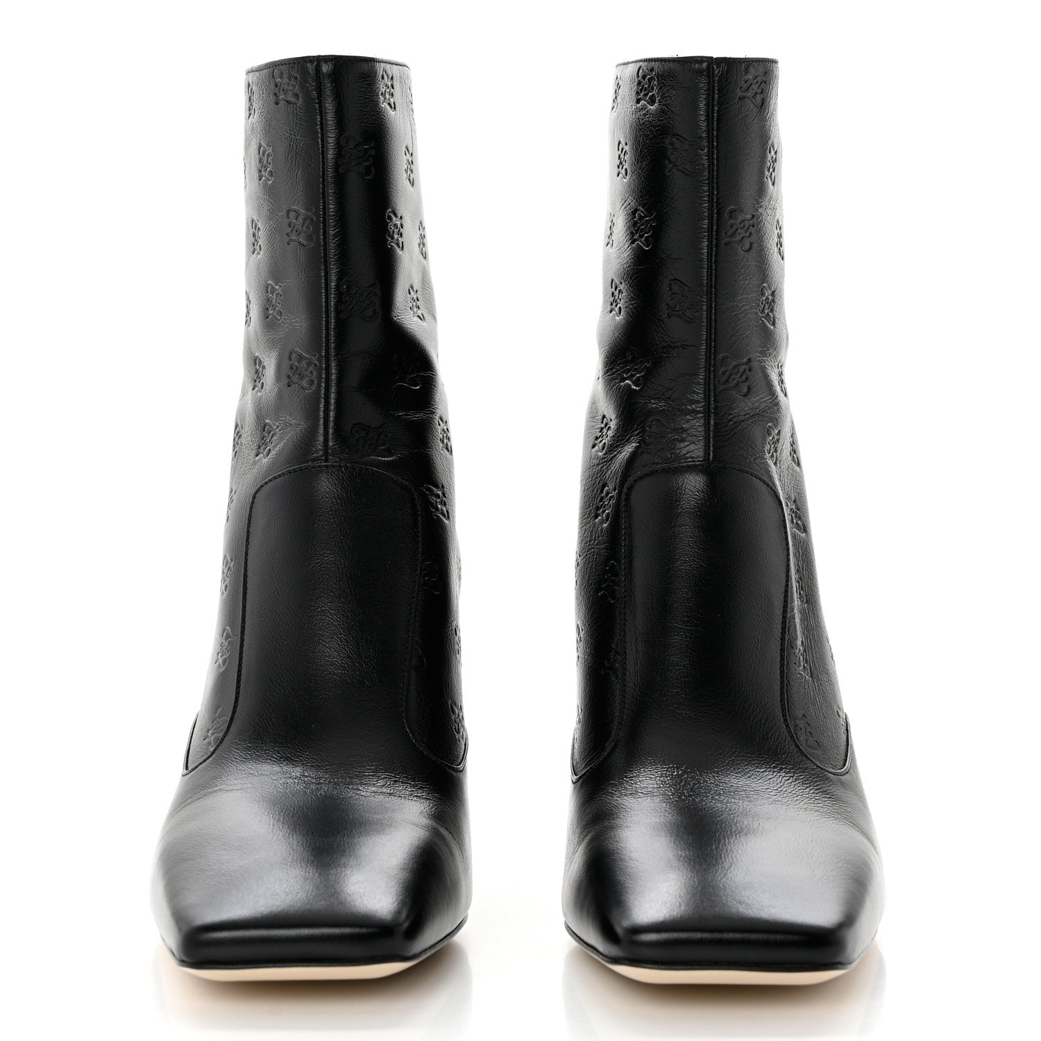 Fendi Vitello Karligraphy Embossed FFreedom Ankle Boots 38.5 Black 2 of 8