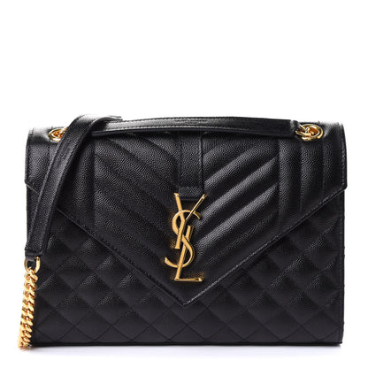 Saint Laurent Grain De Poudre Textured Mixed Matelasse Triquilt Medium Monogram Satchel Black 1 of 6