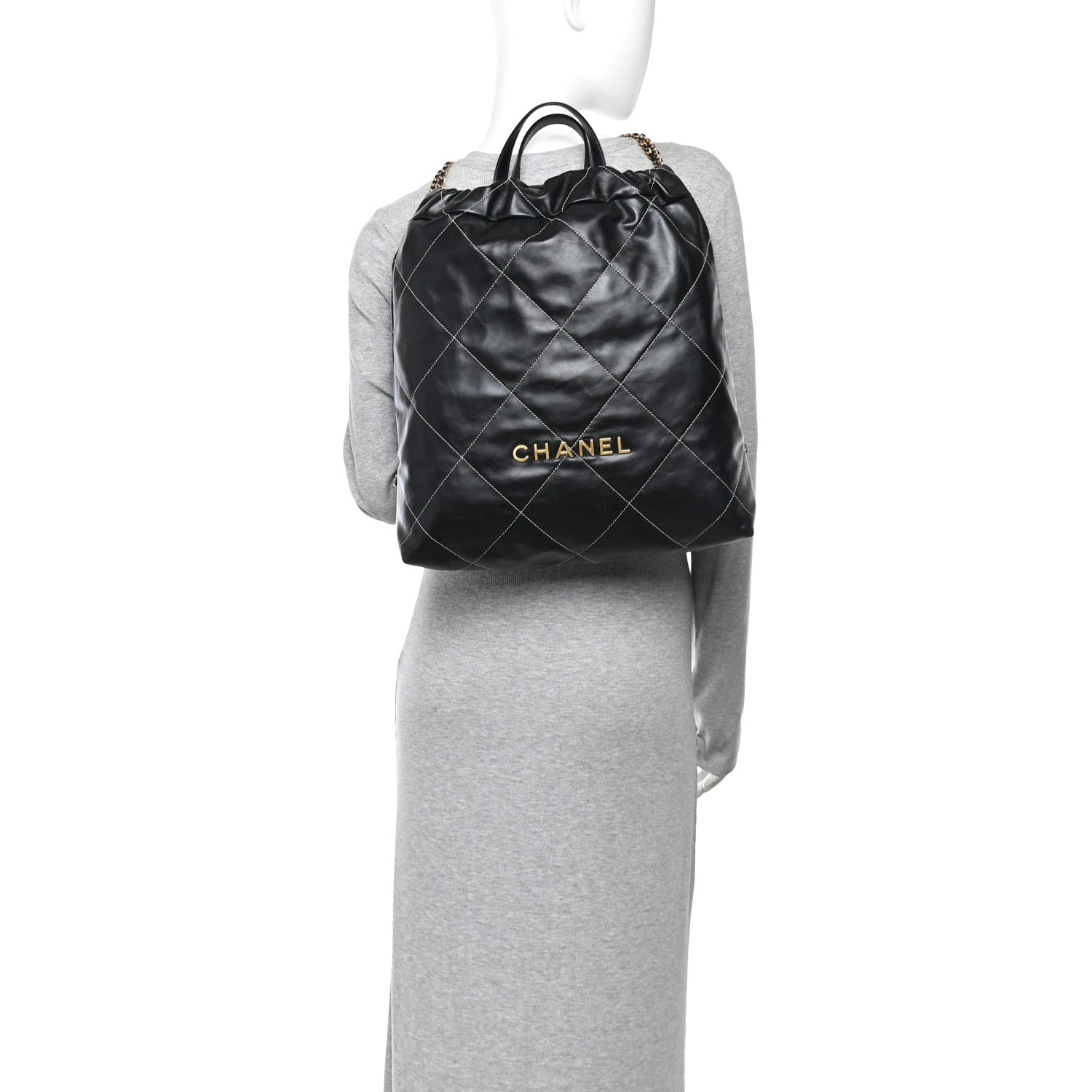 Chanel Shiny Calfskin Stitched Quilted Chanel 22 Backpack Black 2 of 11