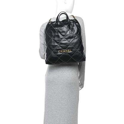 Chanel Shiny Calfskin Stitched Quilted Chanel 22 Backpack Black 2 of 11