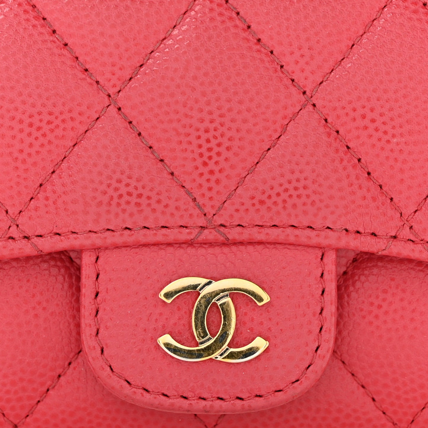 Caviar Quilted Flap Card Holder Wallet Dark Pink