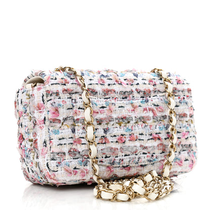 Chanel Tweed Quilted Mini Rectangular Flap White Pink Multicolor 3 of 11