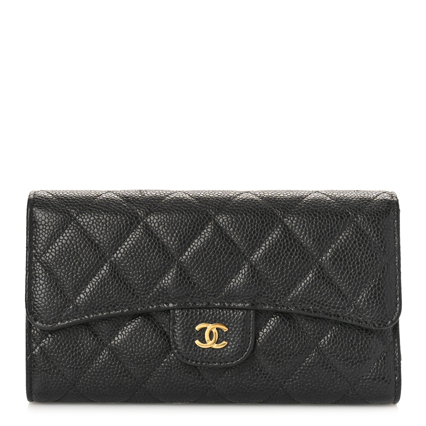 Caviar Quilted Large Flap Wallet Black