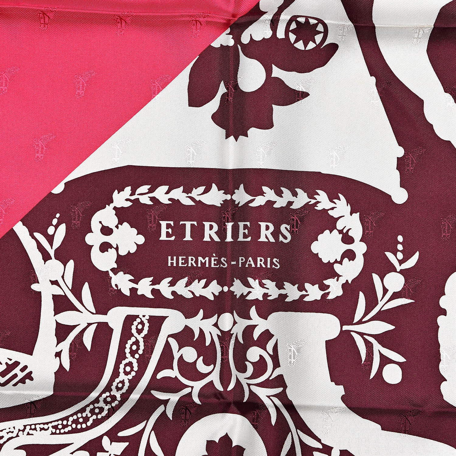Hermes Silk Quadrige Etriers Tattoo Scarf 90 Rose Vif Bordeaux White 3 of 4