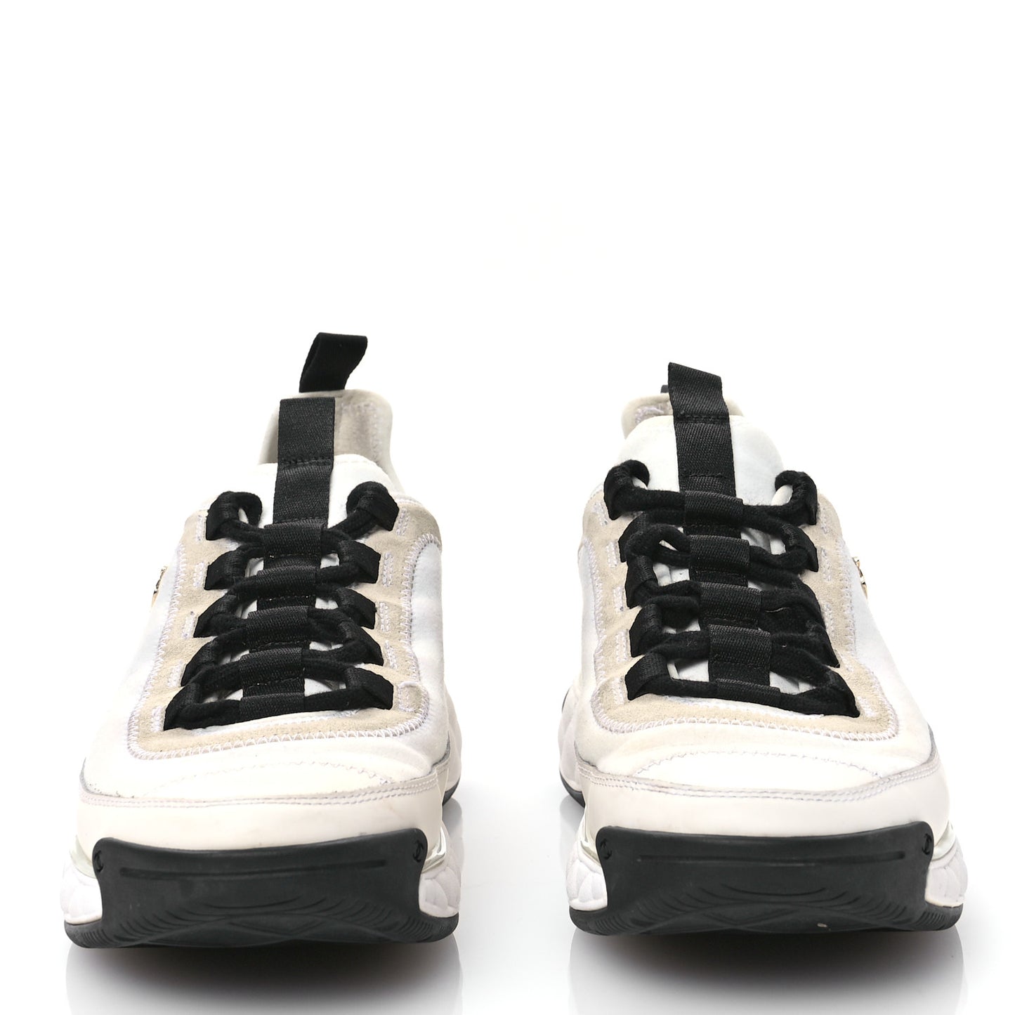 Velvet Calfskin Mixed Fibers CC Sneakers 39 Ivory Black