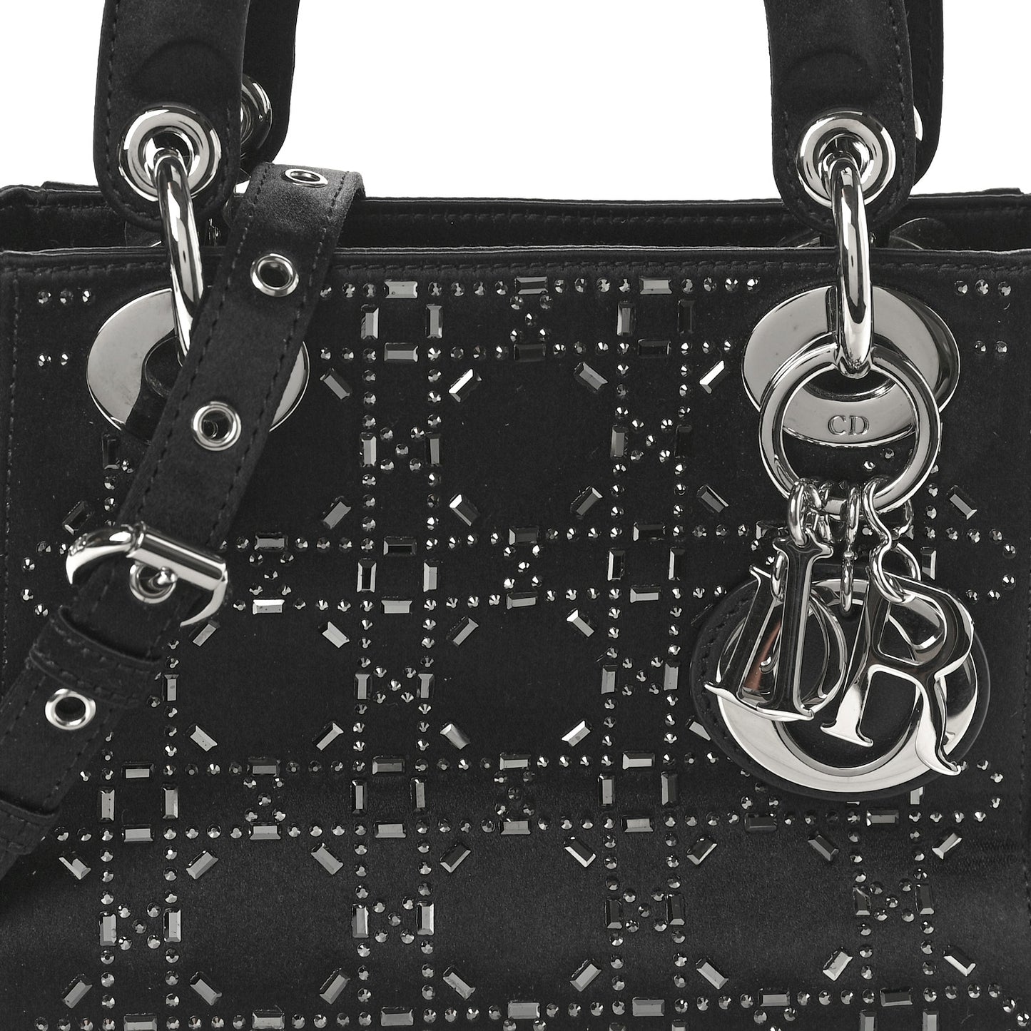 Satin Crystal Cannage Mini Lady Dior Black