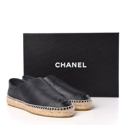 Chanel Grained Calfskin CC Espadrilles 37 Navy Black 11 of 11