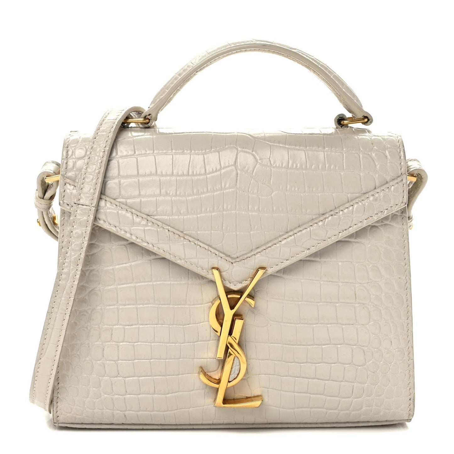 Crocodile Embossed Mini Classic Monogram Cassandra Top Handle Crema Soft