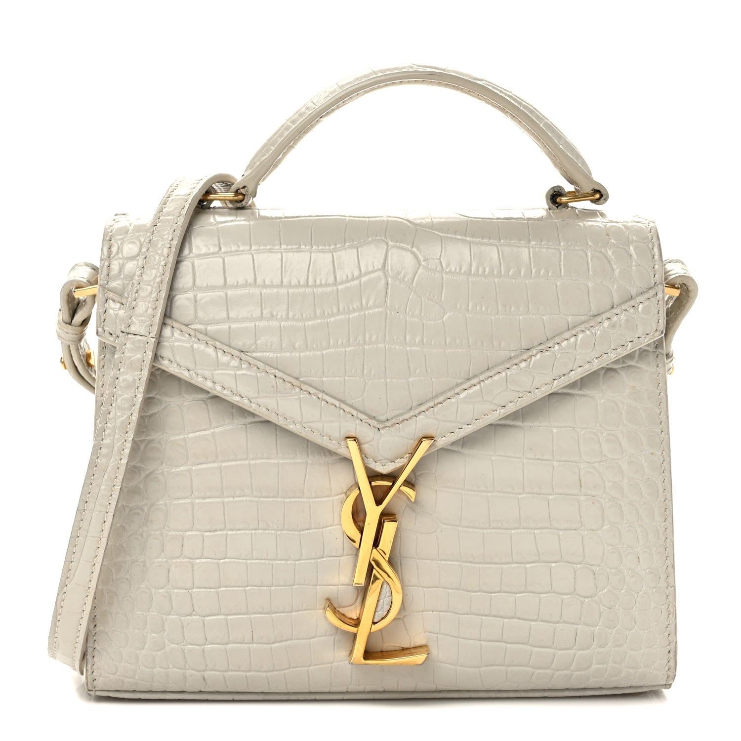 Saint Laurent Crocodile Embossed Mini Classic Monogram Cassandra Top Handle Crema Soft 1 of 12