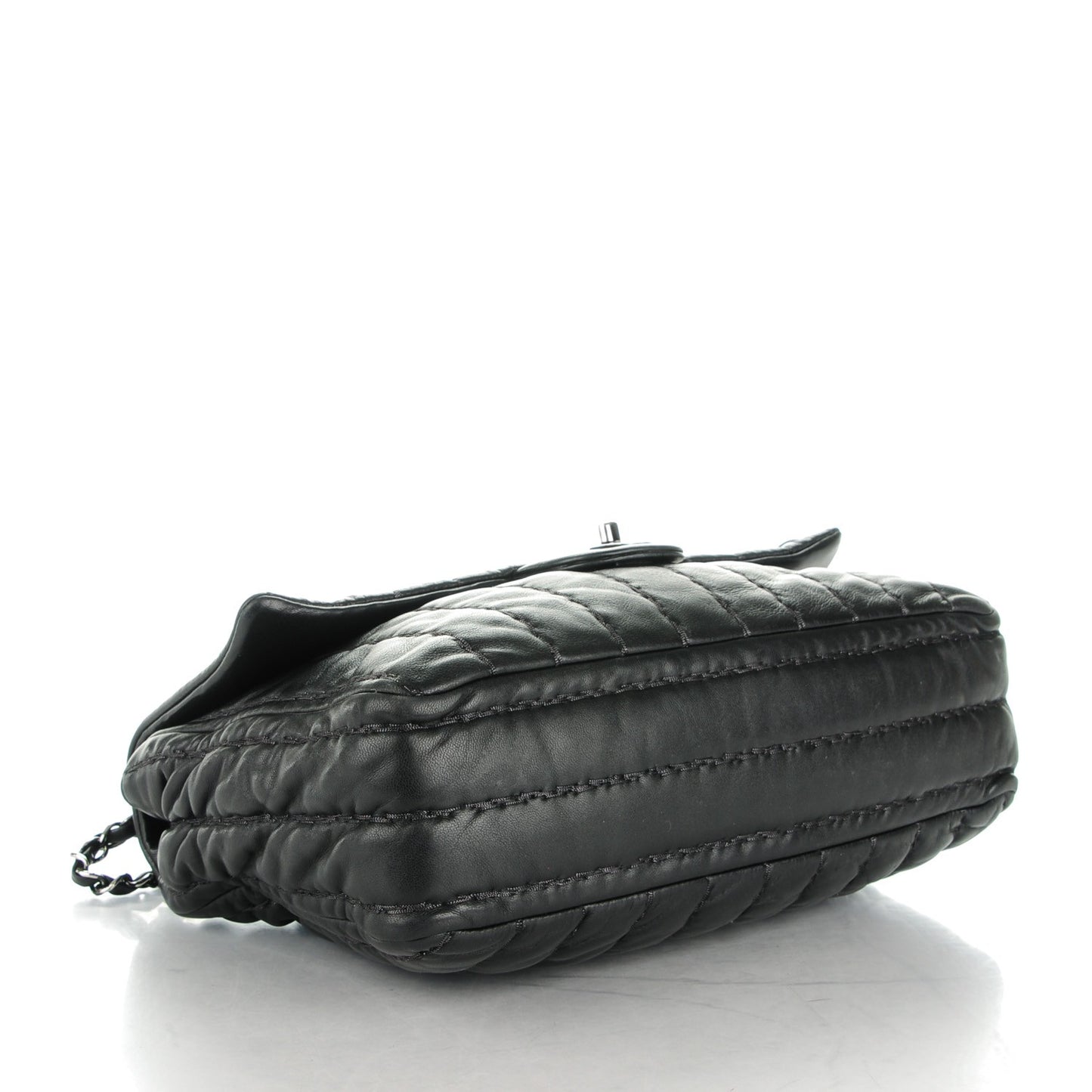 Lambskin Vertical Stitch Jumbo Single Flap Black