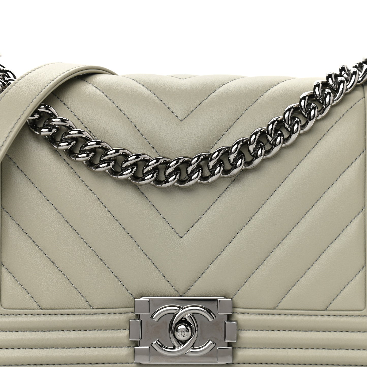 Calfskin Chevron Quilted Medium Boy Flap Grey