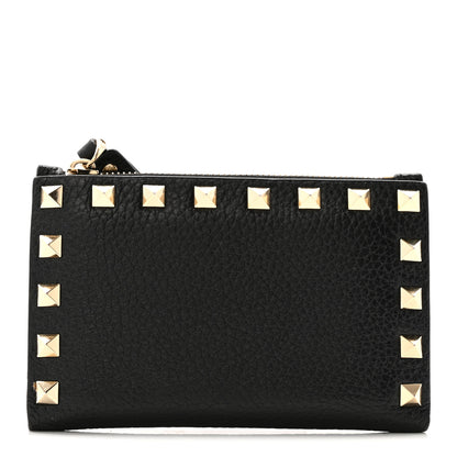 Valentino Garavani Pebbled Calfskin Rockstud Coin Case Card Holder Black 2 of 20