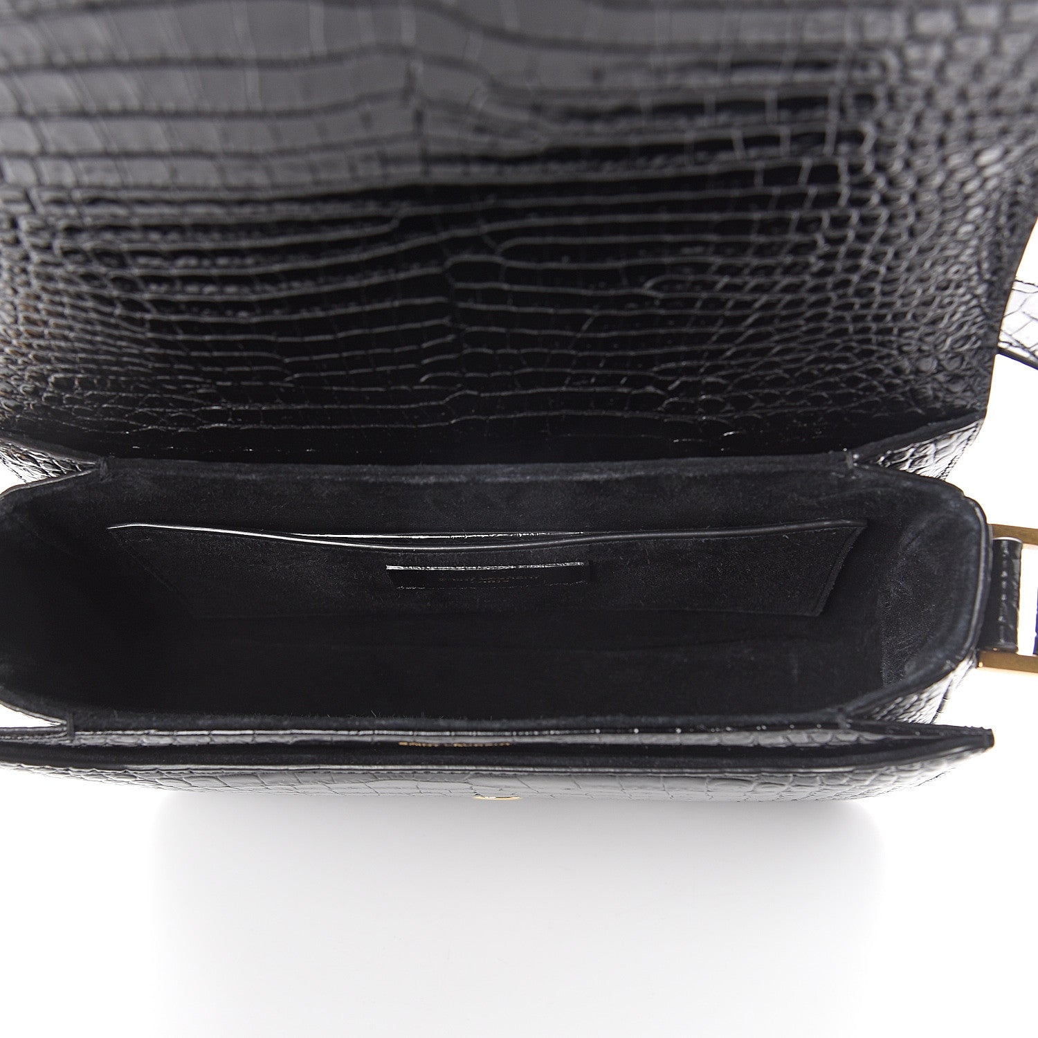 Saint Laurent Calfskin Crocodile Embossed New Besace Crossbody Bag Black 4 of 8