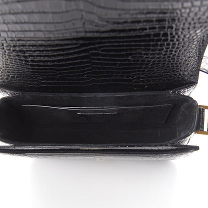 Saint Laurent Calfskin Crocodile Embossed New Besace Crossbody Bag Black 4 of 8