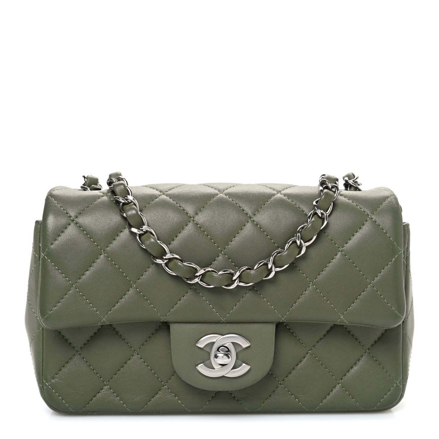 Lambskin Quilted Mini Rectangular Flap Green