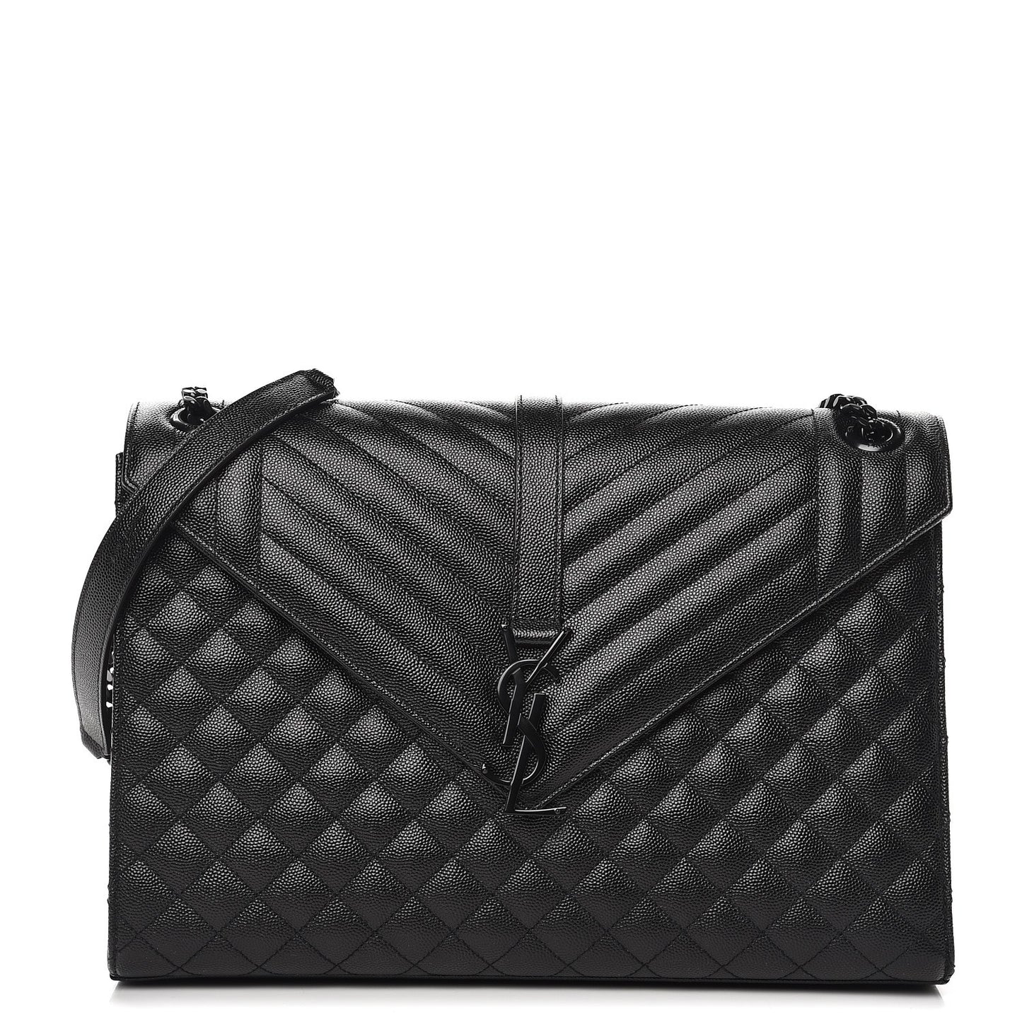 Grain De Poudre Textured Mixed Matelasse Large Triquilt Monogram Monochrome Satchel Black