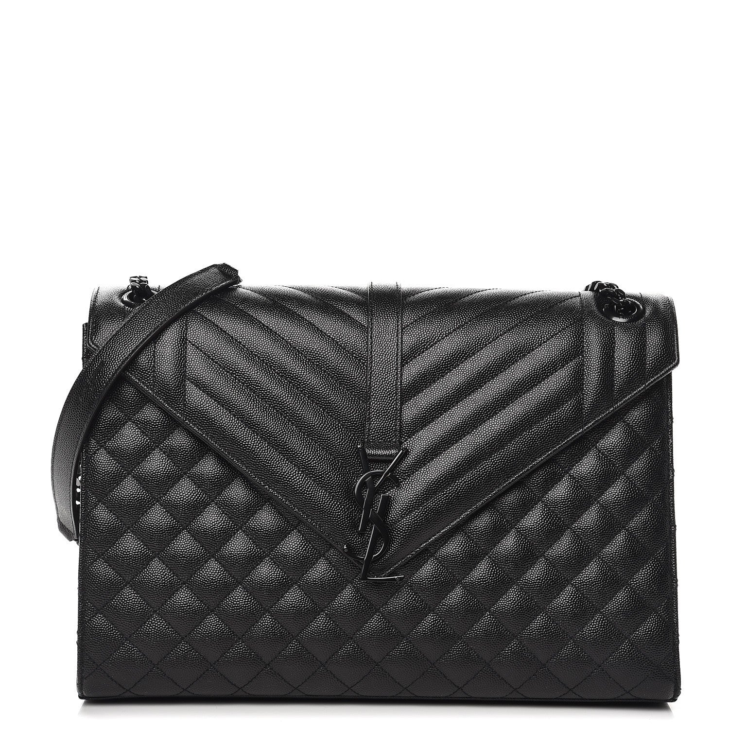 Saint Laurent Grain De Poudre Textured Mixed Matelasse Large Triquilt Monogram Monochrome Satchel Black 1 of 9