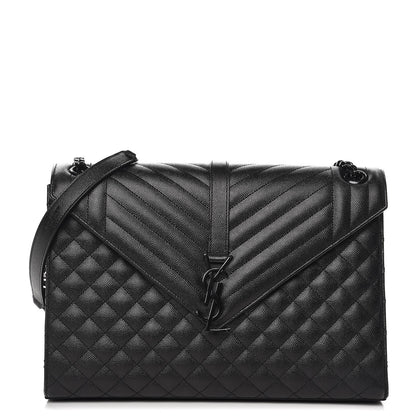 Saint Laurent Grain De Poudre Textured Mixed Matelasse Large Triquilt Monogram Monochrome Satchel Black 1 of 9
