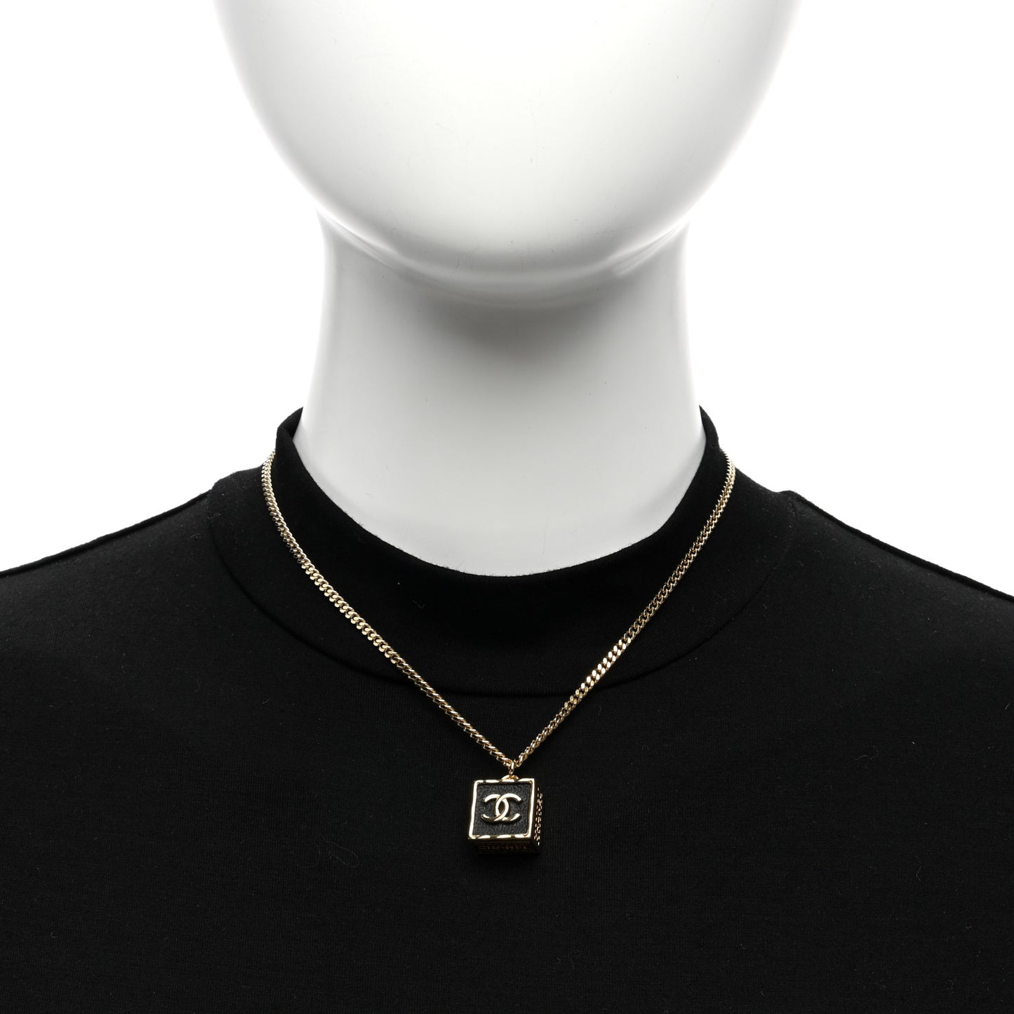 Metal Enamel CC Square Necklace Gold Black
