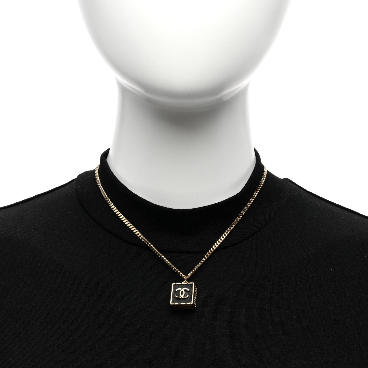 Chanel Metal Enamel CC Square Necklace Gold Black 2 of 5
