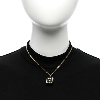 Chanel Metal Enamel CC Square Necklace Gold Black 2 of 5